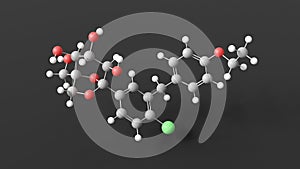 ertugliflozin molecular structure, sodium-glucose cotransporter 2 inhibitors, ball and stick 3d model, structural chemical formula photo