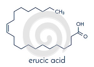 Erucic acid molecule. Monounsaturated omega-9 fatty acid found in some plants. Skeletal formula.