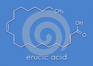 Erucic acid molecule. Monounsaturated omega-9 fatty acid found in some plants. Skeletal formula. photo