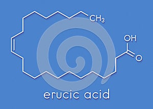 Erucic acid molecule. Monounsaturated omega-9 fatty acid found in some plants. Skeletal formula.