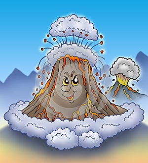 Erupting cartoon volcano photo