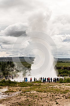 Erupting of Strokkur Geyser in the Haukadalur geothermal area, Iceland