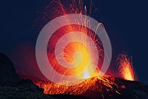 erupting volcano on the island of Stromboli photo