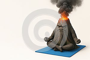 Erupting volcano in meditation pose. Space for text.
