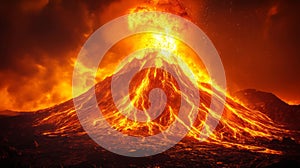 Erupting Volcano at Night