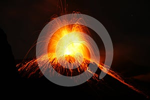 Erupting volcano with Strombolian type eruption