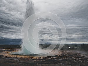 Eruption of geysir Strokkur at Haukadalur area