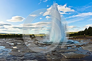 Eruption of geysir Strokkur at Haukadalur area