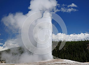 Eruption Of The Old Faithful Geyser At Upper Geyser Basin Yellowstone National Park