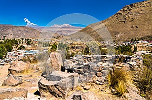 Eruption of Sabancaya volcano above Chivay in Peru