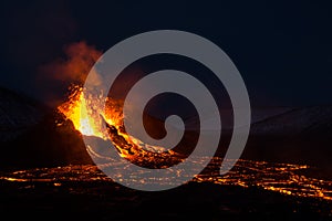 The eruption site of Geldingadalir in Fagradalsfjall mountain on Reykjanes in Iceland photo