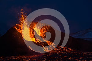 The eruption site of Geldingadalir in Fagradalsfjall mountain on Reykjanes in Iceland photo