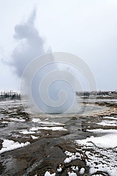 Eruption of Strokkur geyser in Iceland