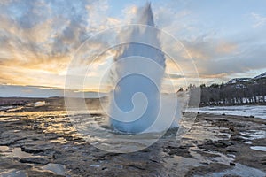 Eruption of Strokkur Geyser in Iceland