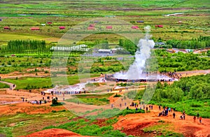 Eruption of Strokkur geyser in Iceland