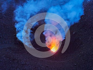 Eruption of the Stromboli volcano, Aeolian islands, Sicily, Italy