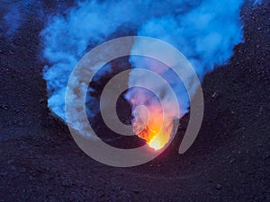 Eruption of the Stromboli volcano, Aeolian islands, Sicily, Italy photo