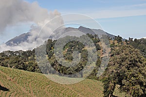 Eruption of Turrialba volcano in Costa Rica seen from the slope of Irazu volcano