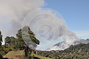 Eruption of Turrialba volcano in Costa Rica seen from the slope of Irazu volcano