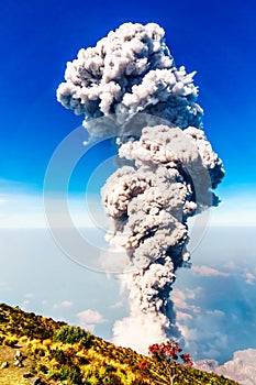 Eruption on volcano Santiaguito from Santa Maria in Guatemala photo