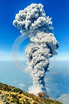 Eruption of volcanoe Santiaguito from Santa Maria by quetzaltenango in guatemala