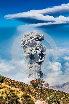 Eruption of volcanoe Santiaguito from Santa Maria by Quetzaltenango in Guatemala photo