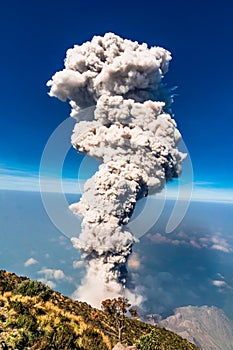 Eruption of volcanoe Santiaguito from Santa Maria by Quetzaltenango in Guatemala photo