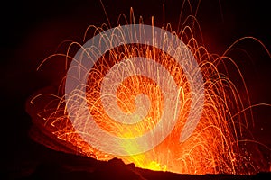 Eruption Yasur vulcano, sunset on the crater edge, Tanna, Vanuatu