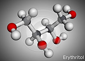 Erythritol molecule. It is sugar alcohol or polyol, food additive, sugar substitute, E968. Is found in algae, fungi, lichens.