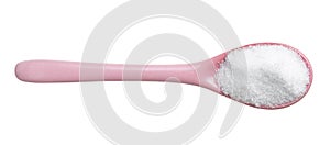 Erythritol sugar substitute in pink ceramic spoon