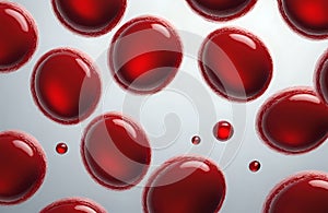 Erythrocytes blood cell stream isolated on opaque background. Closeup view of human blood cells on white background