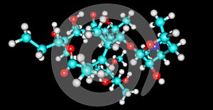 Erythromycin molecular structure isolated on black