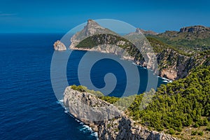 Es Colomer panorama viewpoint in Cape Formentor in the Spanish Mediterranean island of Mallorca