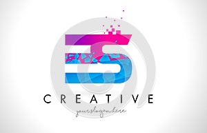 ES E S Letter Logo with Shattered Broken Blue Pink Texture Design Vector.