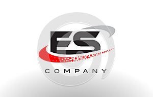 ES Modern Letter Logo Design with Red Dotted Swoosh