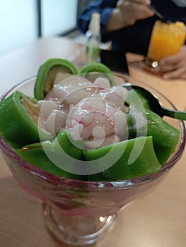 Es Pisang Ijo for iftar derive from Makassar, Indonesia