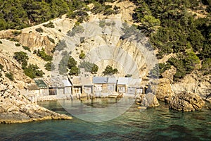 Es Portitxol cove picturesque fishing huts photo