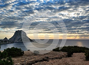 Es Vedra island at sunset. Ibiza Island