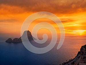 Es Vedra islet sunset in Balearic Islands