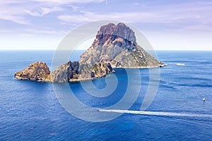 Es Vedra rock Ibiza island Spain travel Mediterranean Sea boat v