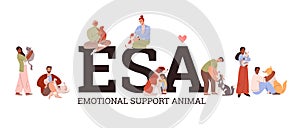 ESA emotional support animal banner or website header flat vector illustration. photo