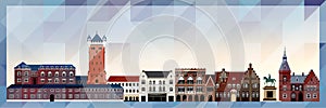 Esbjerg skyline vector colorful poster on beautiful triangular texture background photo