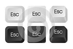 Esc keyboard button icon of different types. Computer button Isolated on white. Vector illustration.