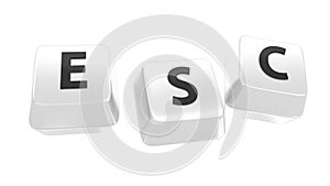 ESC written in black on white computer keys. 3d illustration. Isolated background