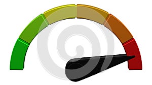 Escalation meter with black arrow. 3D rendering