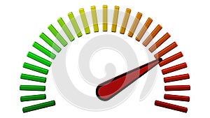 Escalation meter with black and red arrow. 3D rendering