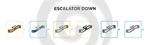 Escalator down vector icon in 6 different modern styles. Black, two colored escalator down icons designed in filled, outline, line