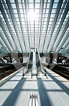 Escalator in futuristic interior