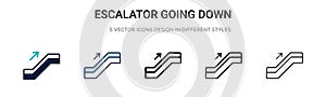 Escalator going down icon in filled, thin line, outline and stroke style. Vector illustration of two colored and black escalator