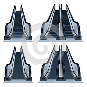 Escalator icon set, realistic style